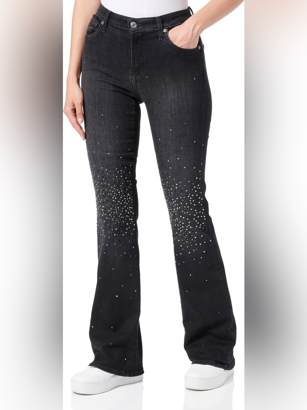 7 For All Mankind Tailorless Crystal Bootcut Jeans in Black Iris ✨
